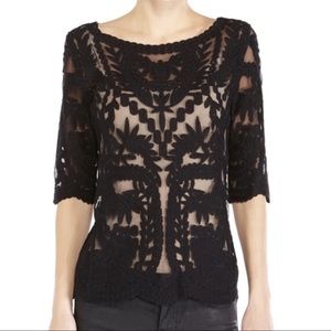Laundry By Shelli Segal Lace Mesh Boatneck Top XS
